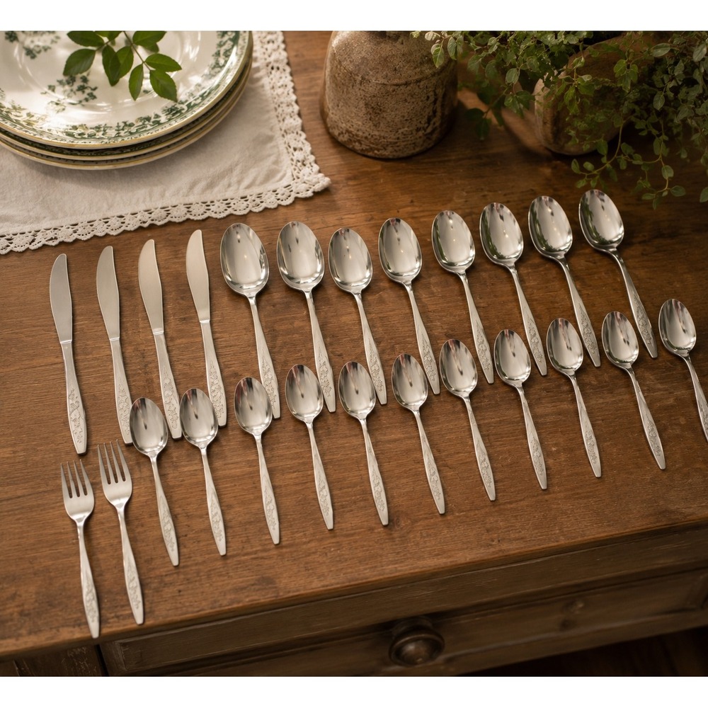 Vtg Superior Stainless Radiant Rose Flatware 25pc Set Silverware USA‎